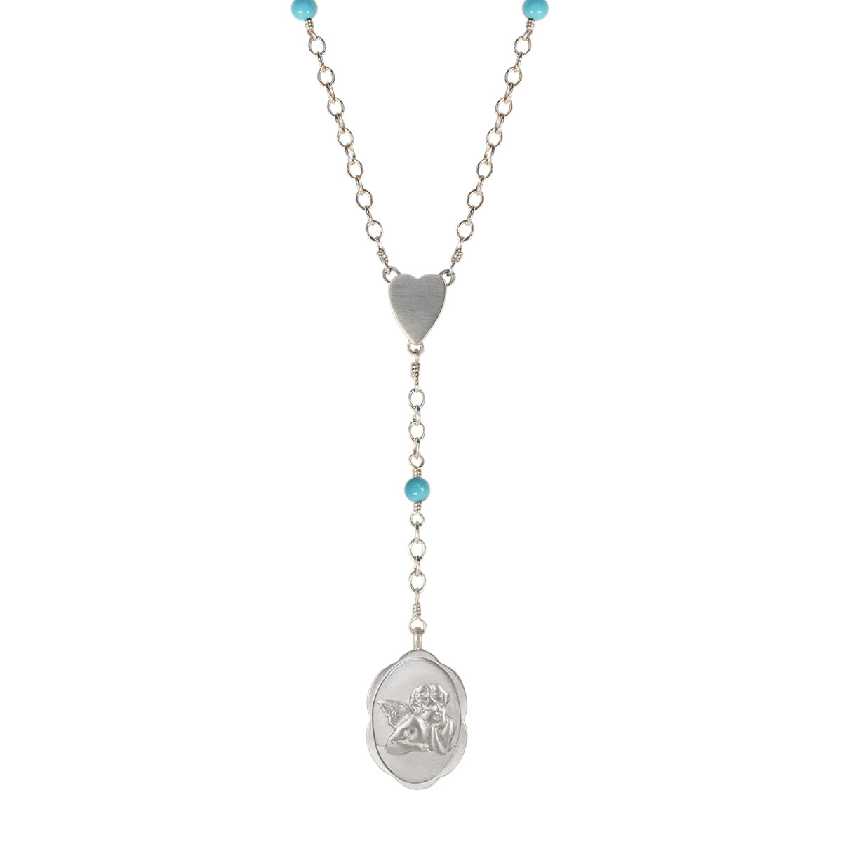 Sterling Silver Angel Rosary Necklace on Turquoise Chain
