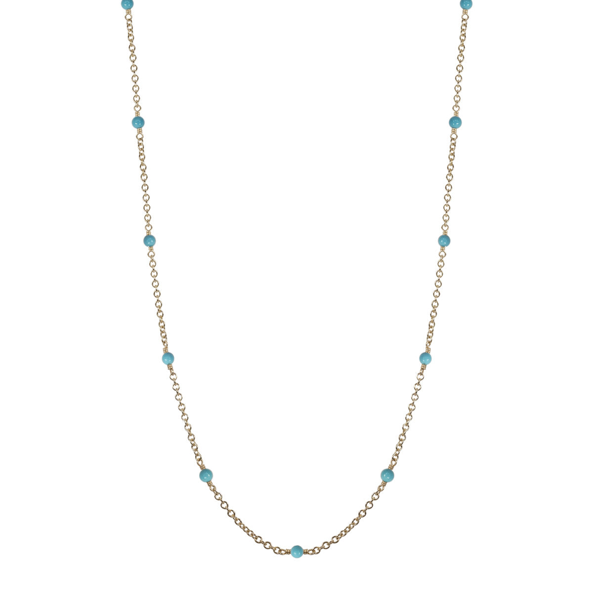 10K Gold Simple Beaded Chain with Turquoise