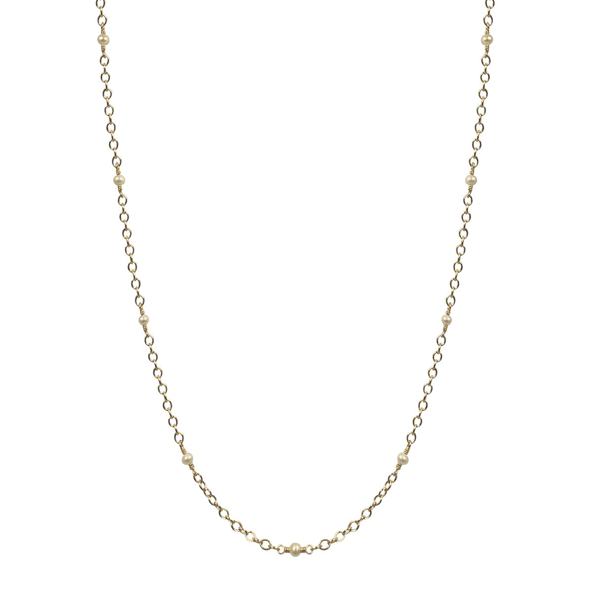 10K Gold Open Link  Beaded Chain with Pearl