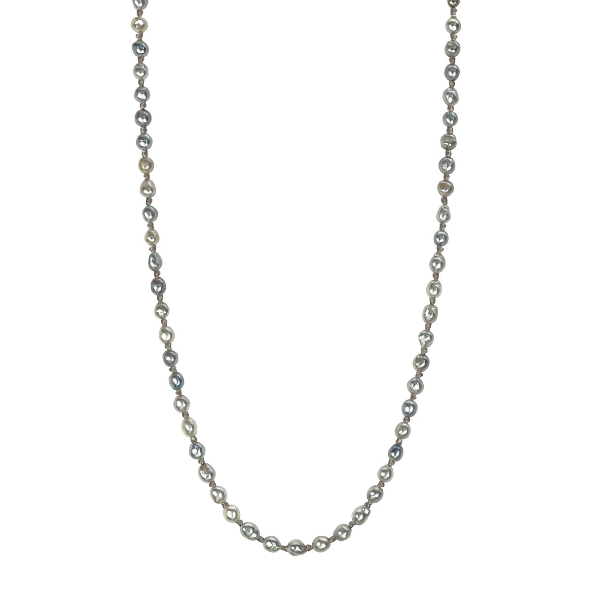 18K Gold Grey Japanese Akoya Pearls on Silk Cord