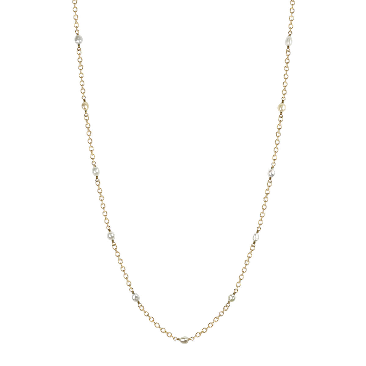 18K Gold White South Sea Keshi Pearls on Chain