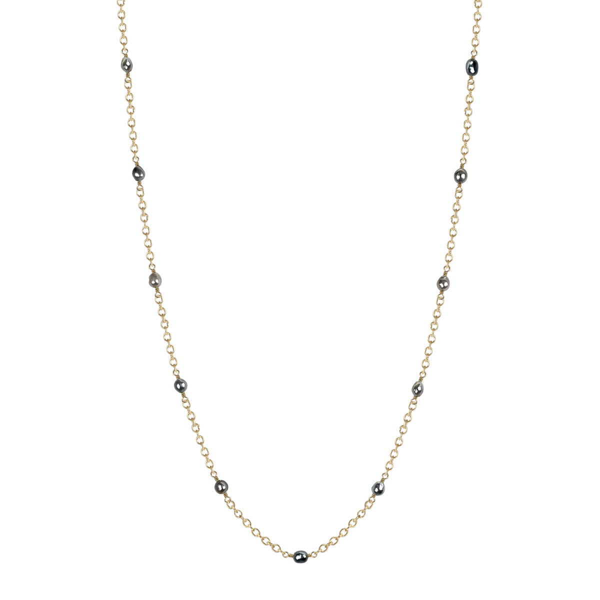 18K Gold Grey Japanese Akoya Pearls on Chain