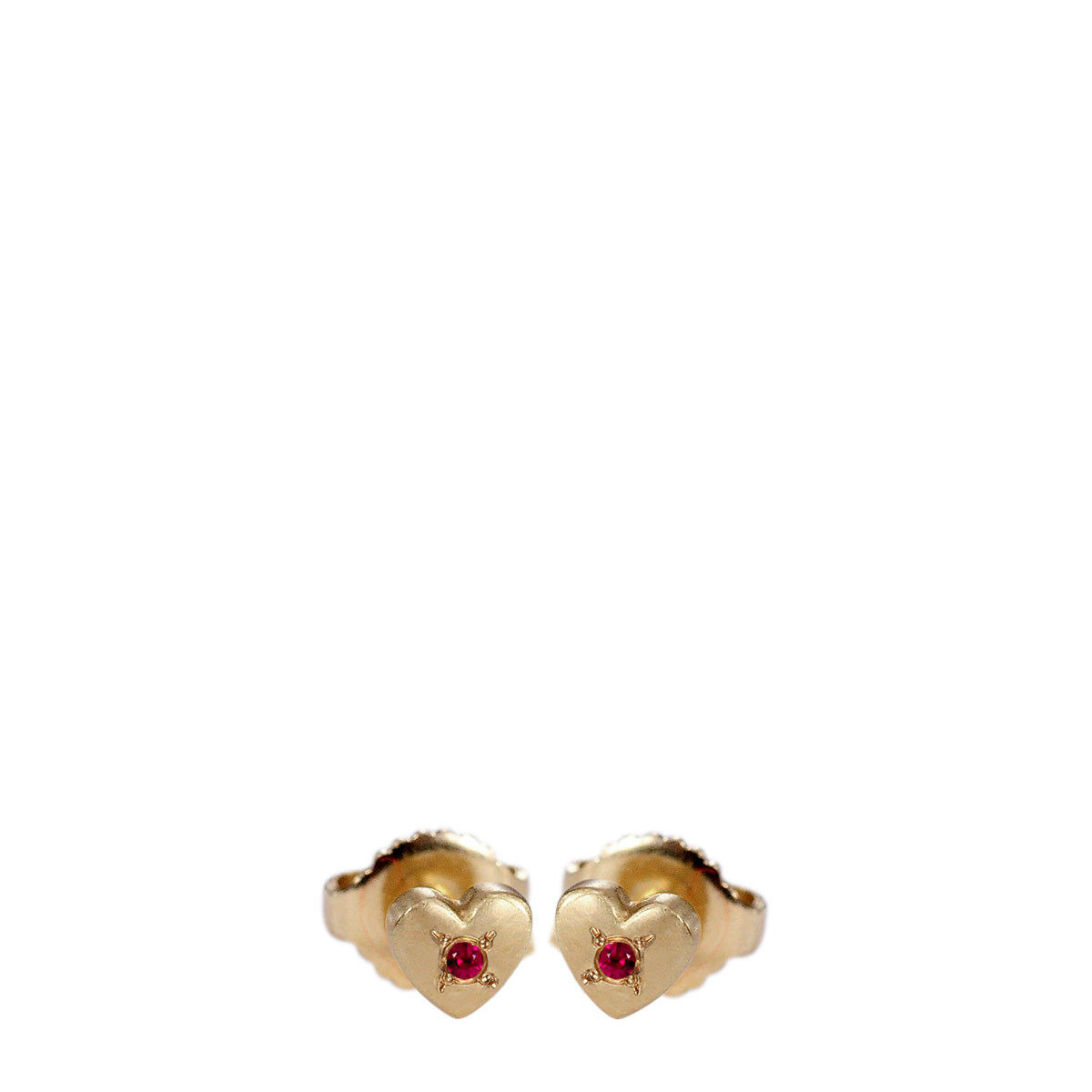 10K Gold Heart Stud Earrings with Rubies