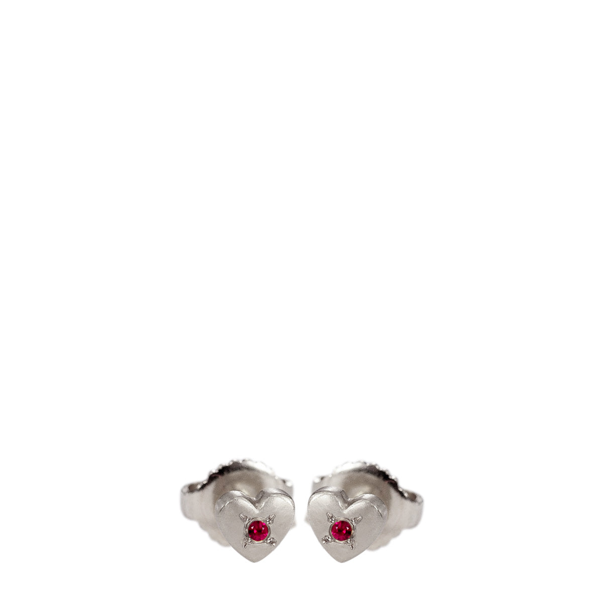 Sterling Silver Heart Stud Earrings with Rubies