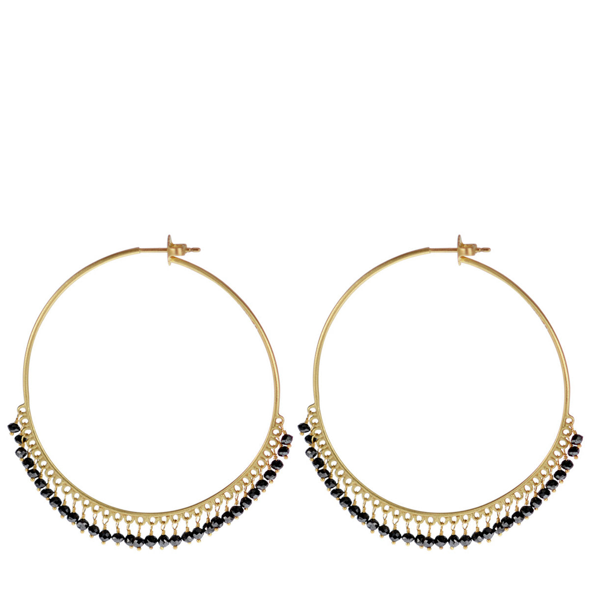 18K Gold Large Black Diamond Endless Hoop Earrings