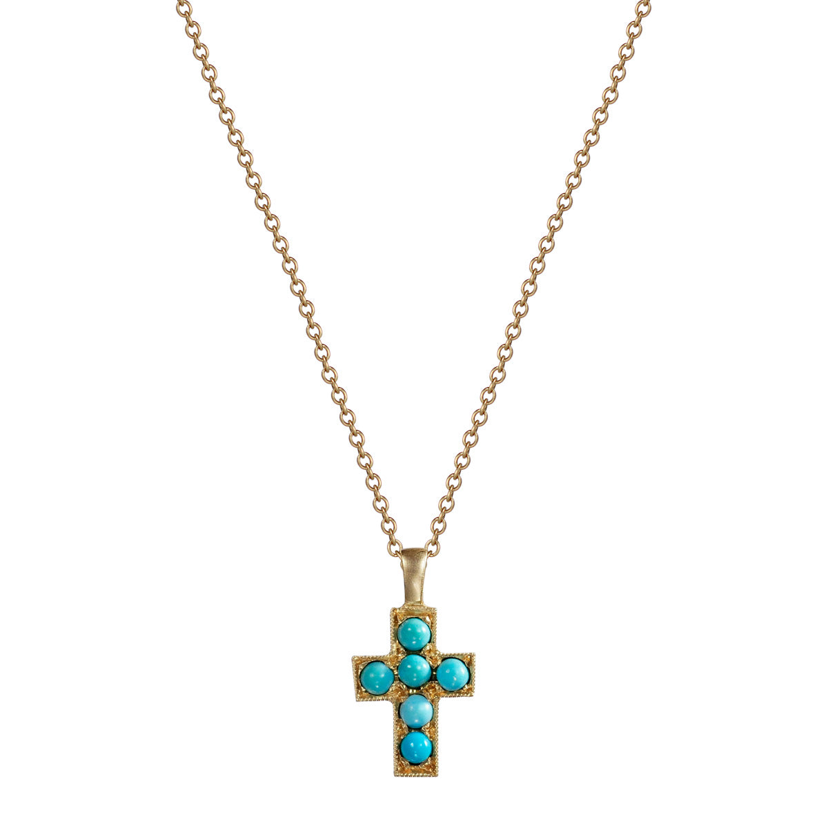 10K Gold Cross Pendant with Turquoise