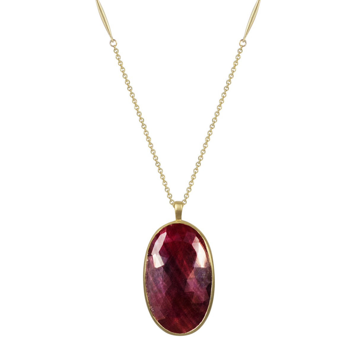 18K Gold 37.6 Carat Large Oval Ruby Pendant on Lure Chain