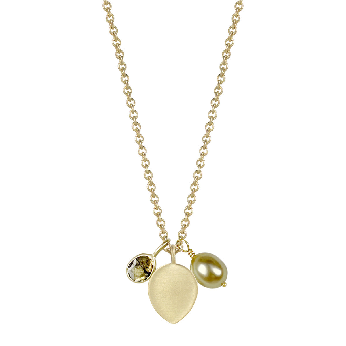 18K Gold Lotus Petal, Round Diamond Slice and Golden South Sea Keshi Pearl Pendant