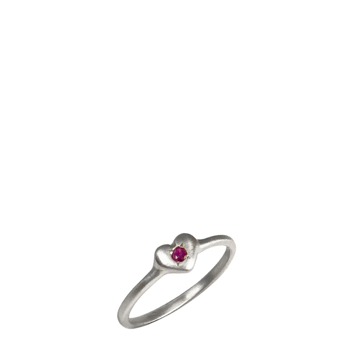 Sterling Silver Tiny Heart Ring with Ruby