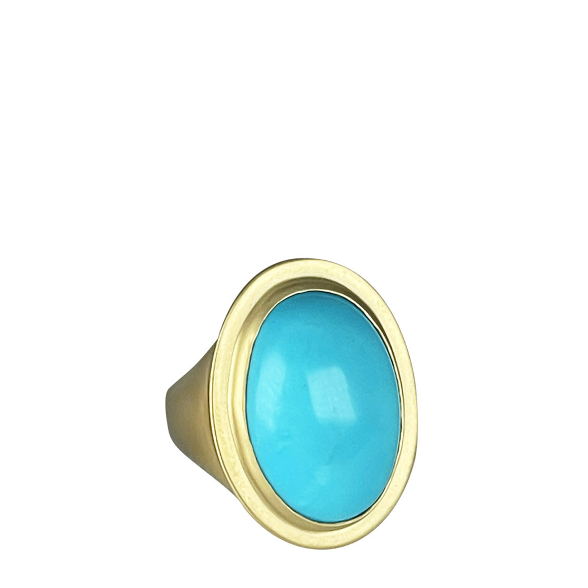 18K Gold Large Oval Sleeping Beauty Turquoise Ring