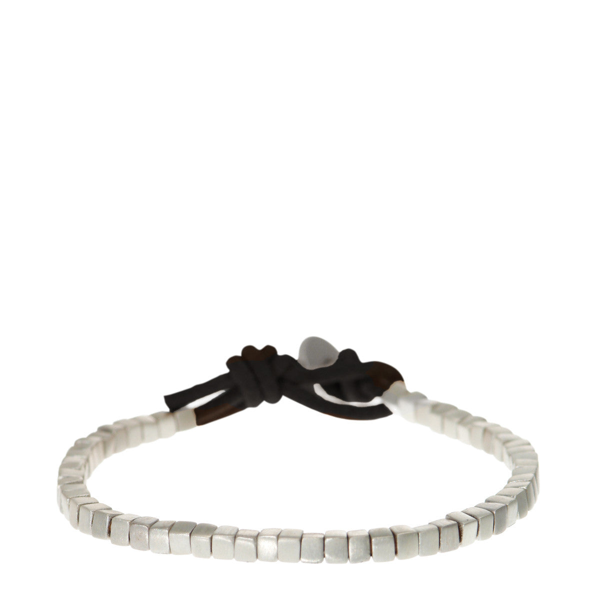 Sterling Silver Square Bead Bracelet on Black Leather