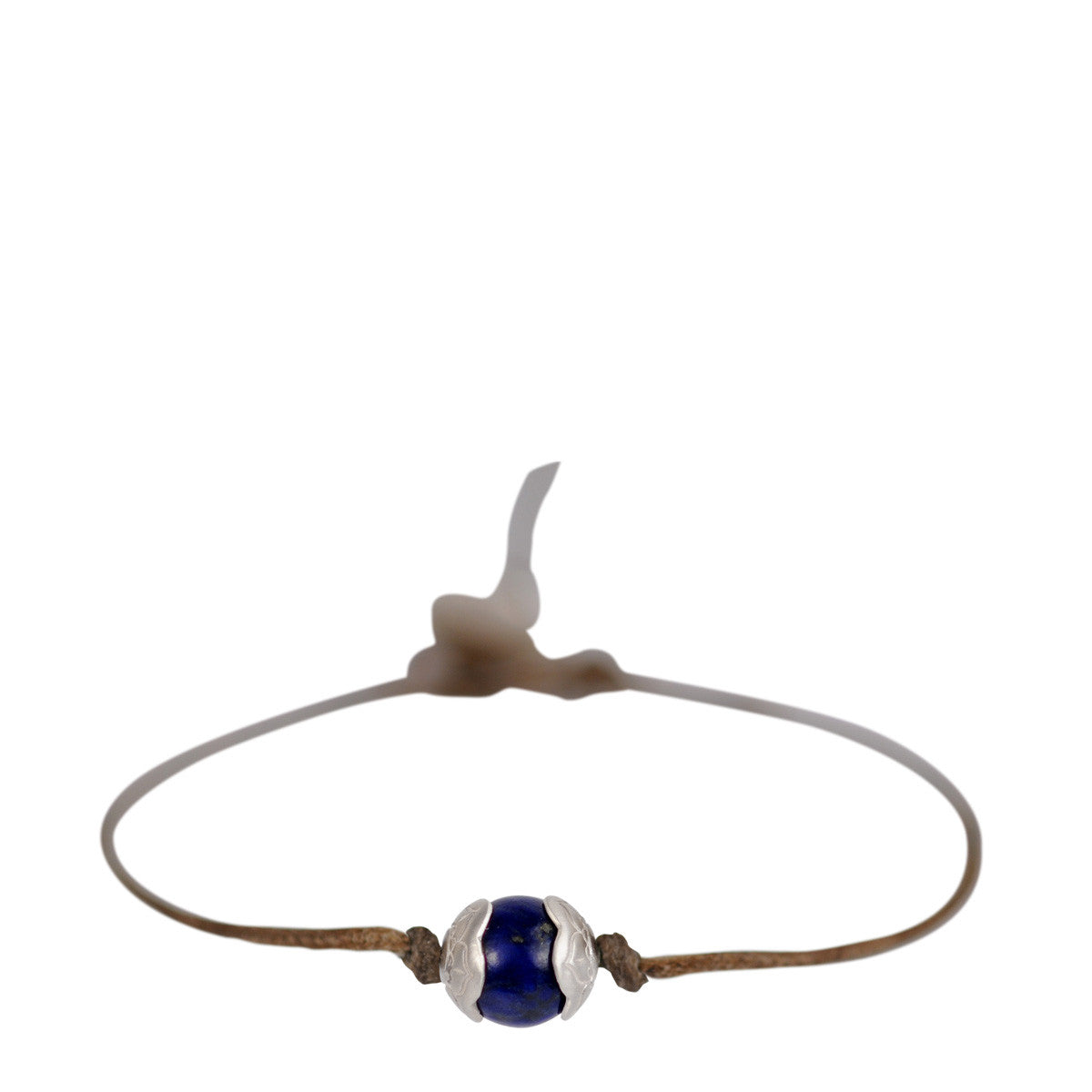 Sterling Silver Single Engraved Flower Cap Bracelet with Lapis on Cord