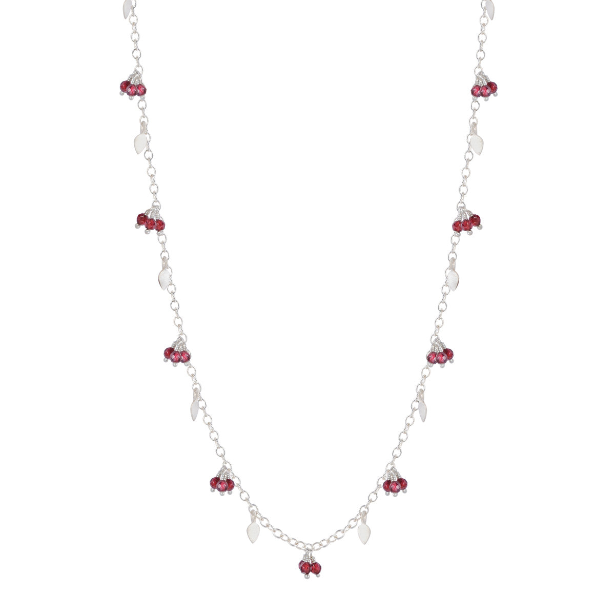 Sterling Silver Tiny Petal Chain with Garnet