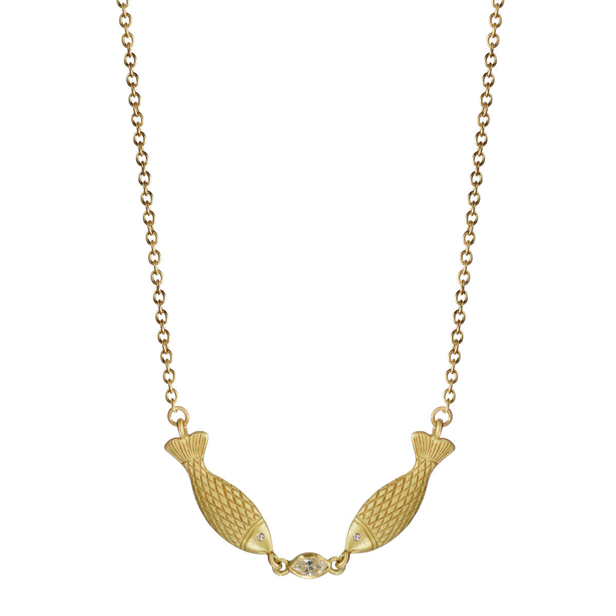 18K Gold Kissing Fish Chain with Marquise Diamond
