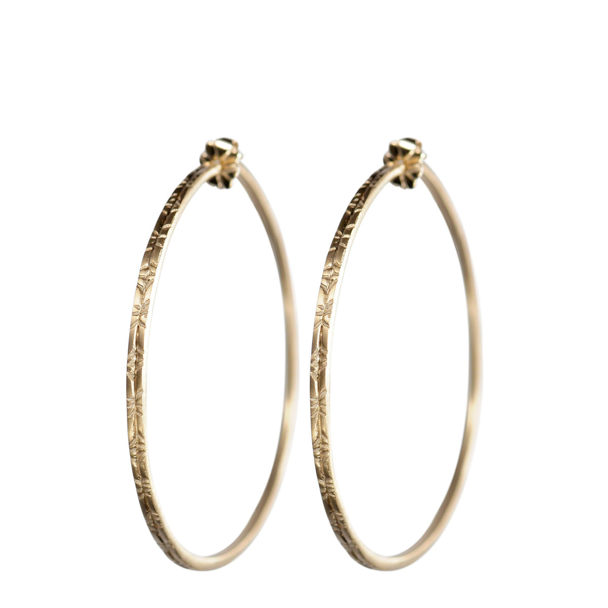 10K Gold Large Engraved Endless Hoop Earrings