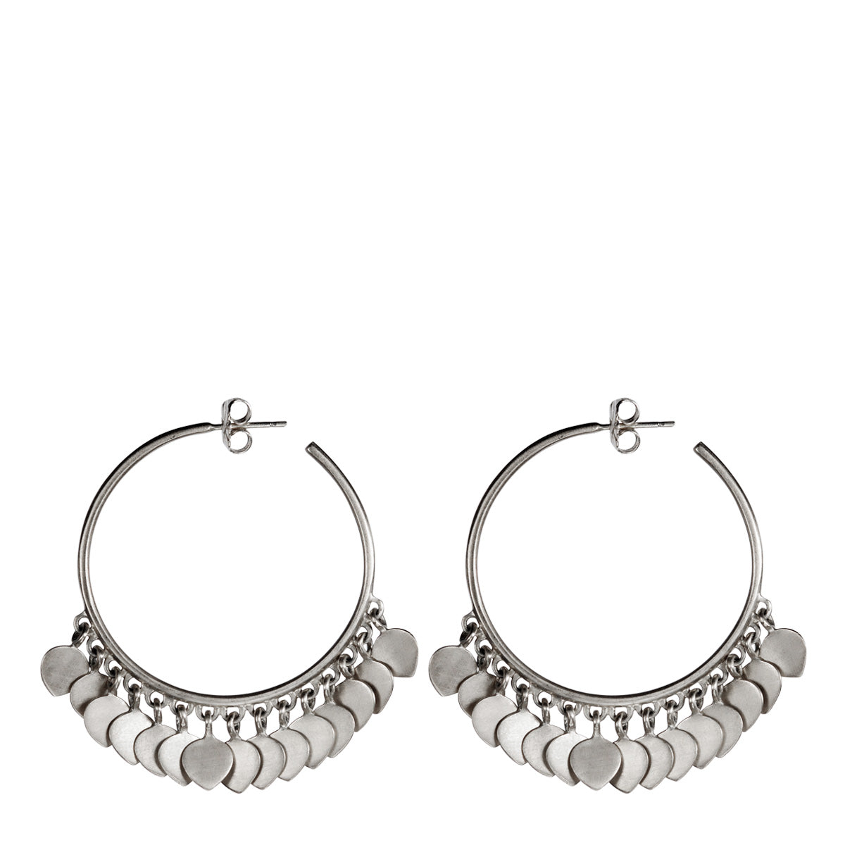 Sterling Silver Medium Hoop Earrings with Lotus Petals
