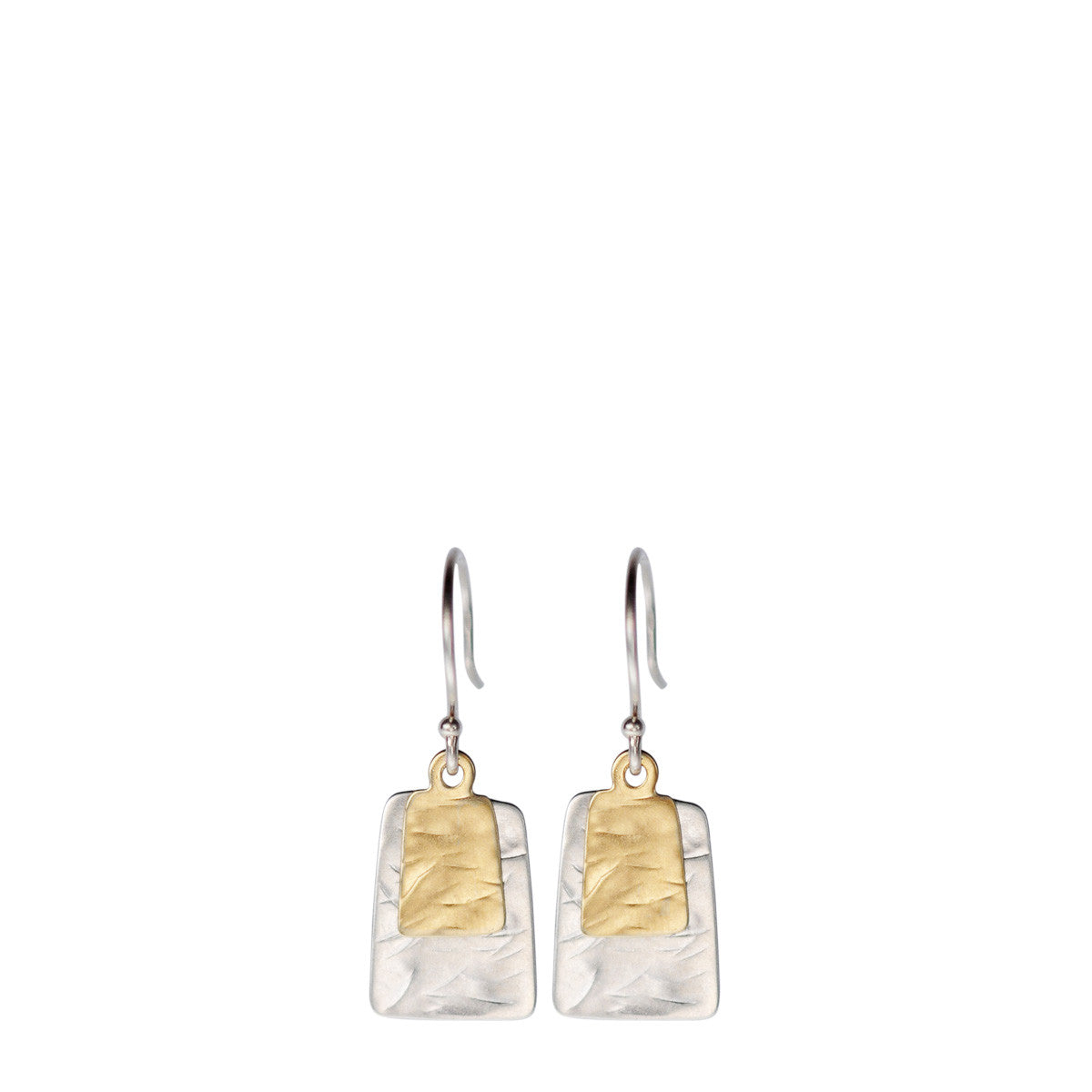 Sterling Silver &amp; 10K Gold Flattened Double Square Earrings