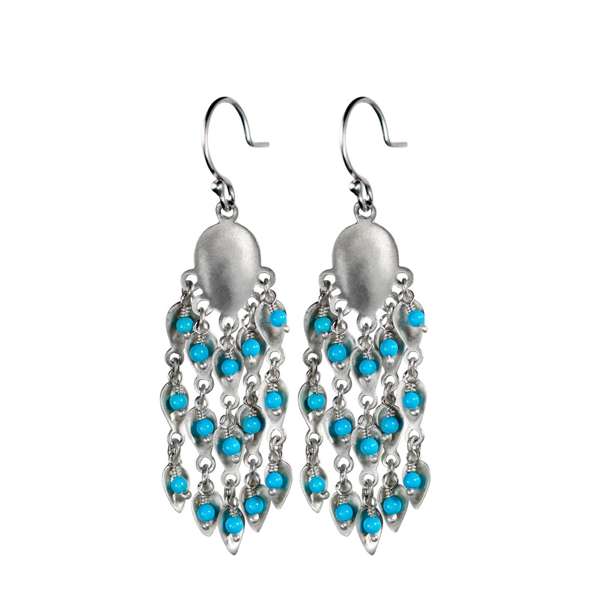 Sterling Silver Long Bindhi Earring with Turquoise