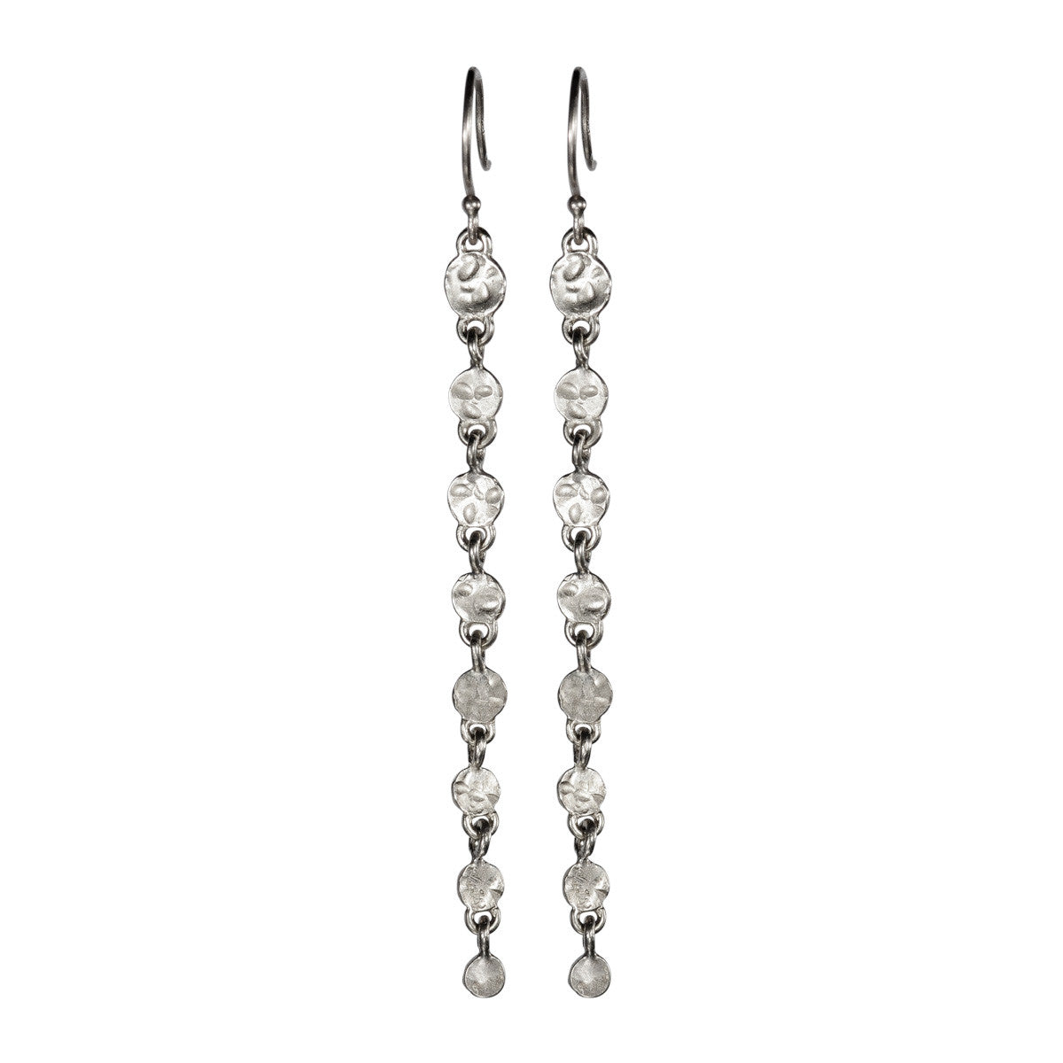Sterling Silver Long Hammered Disc Earring