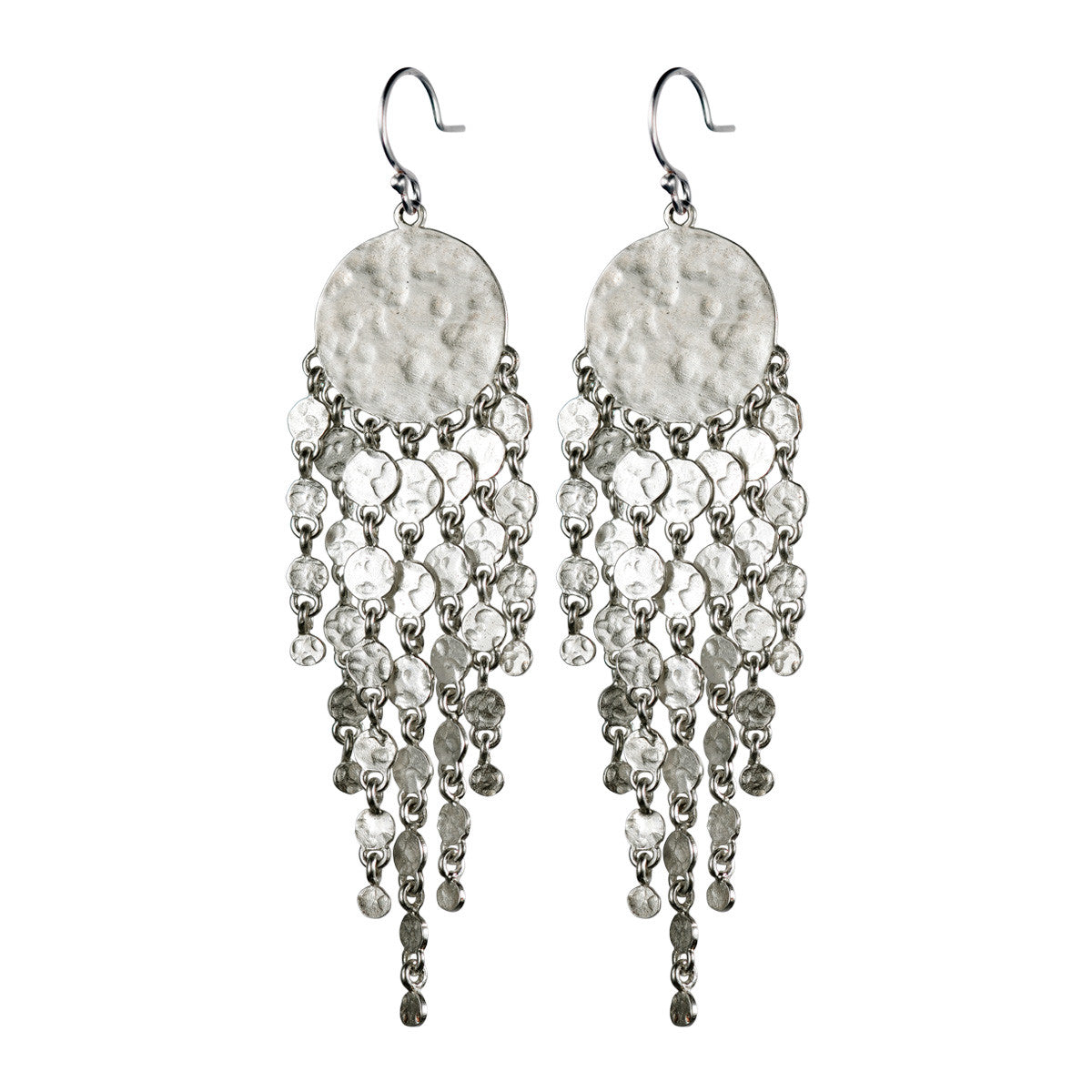 Sterling Silver Hammered Disc Earring with Fringe