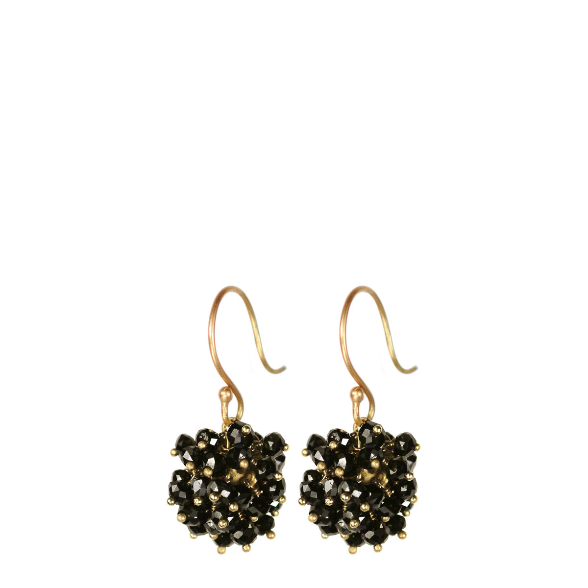 18K Gold All Black Diamond Bead Ball Earrings