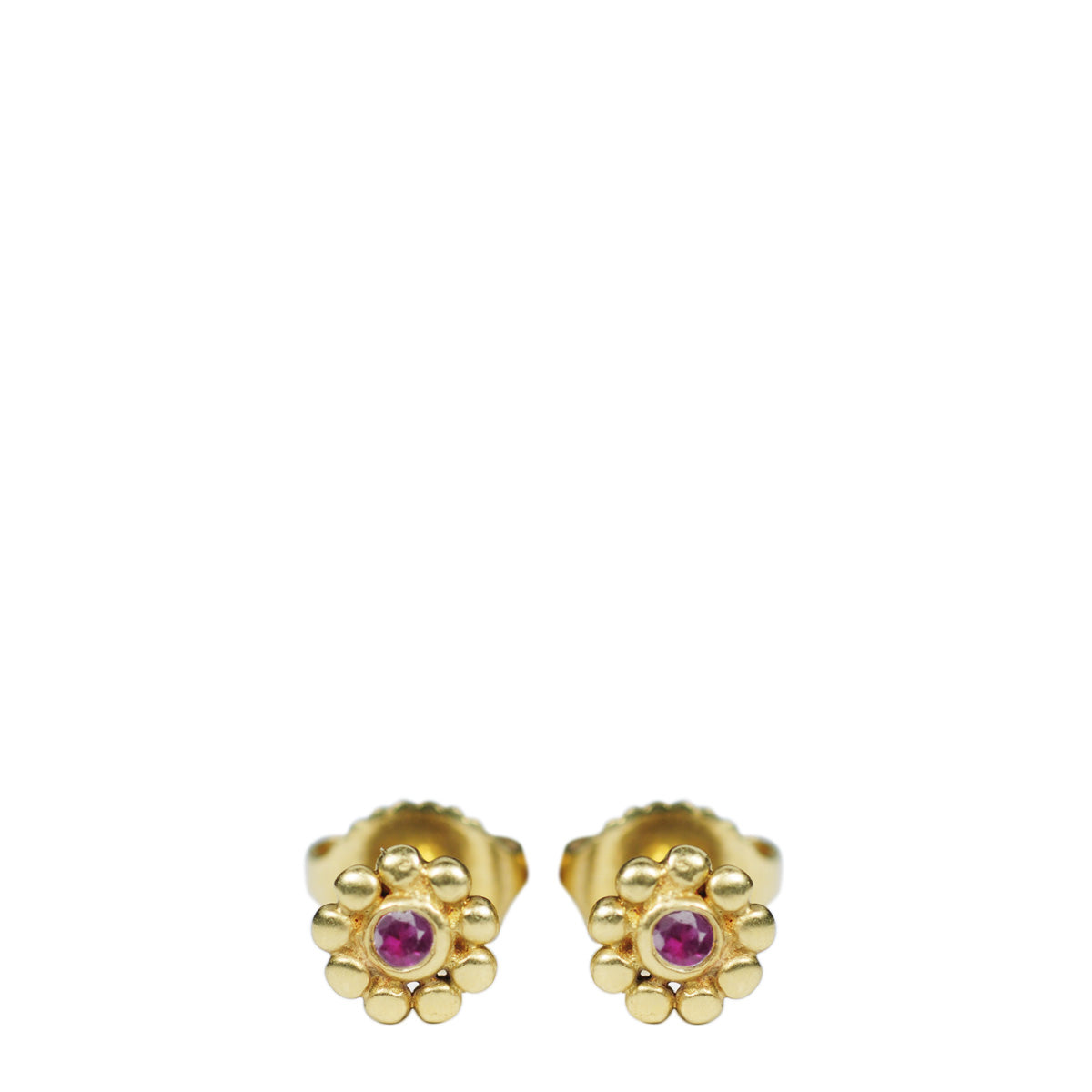 18K Gold Tiny Java Flower Stud Earrings with Rubies
