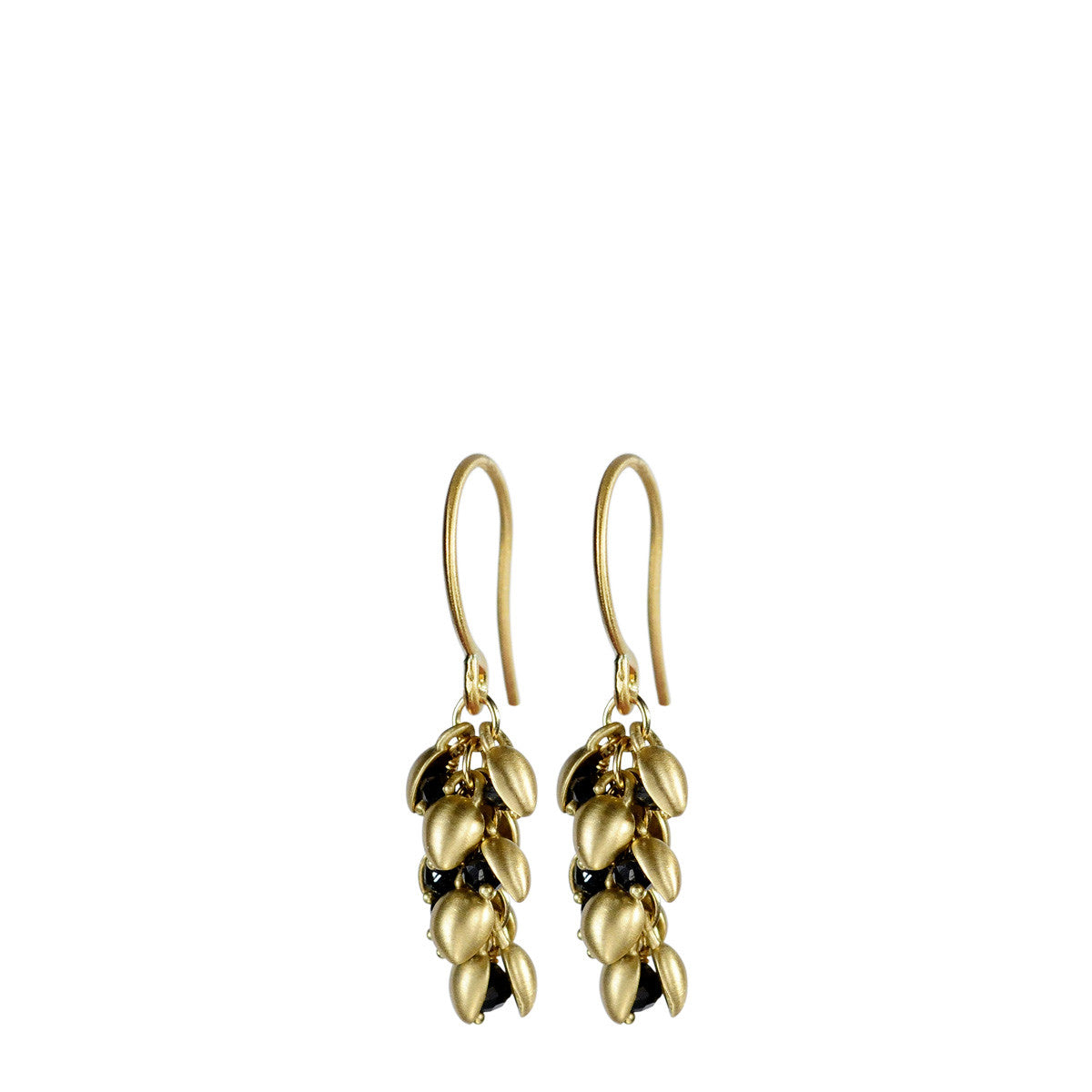 18K Gold Short Baby Pod Earrings with Black Diamonds