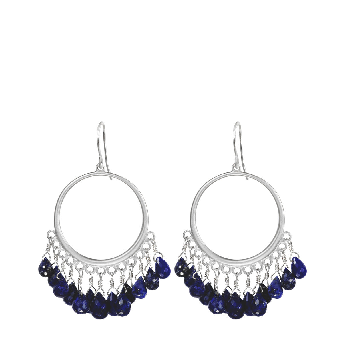 Sterling Silver Medium Circle Earrings with Lapis Briolettes