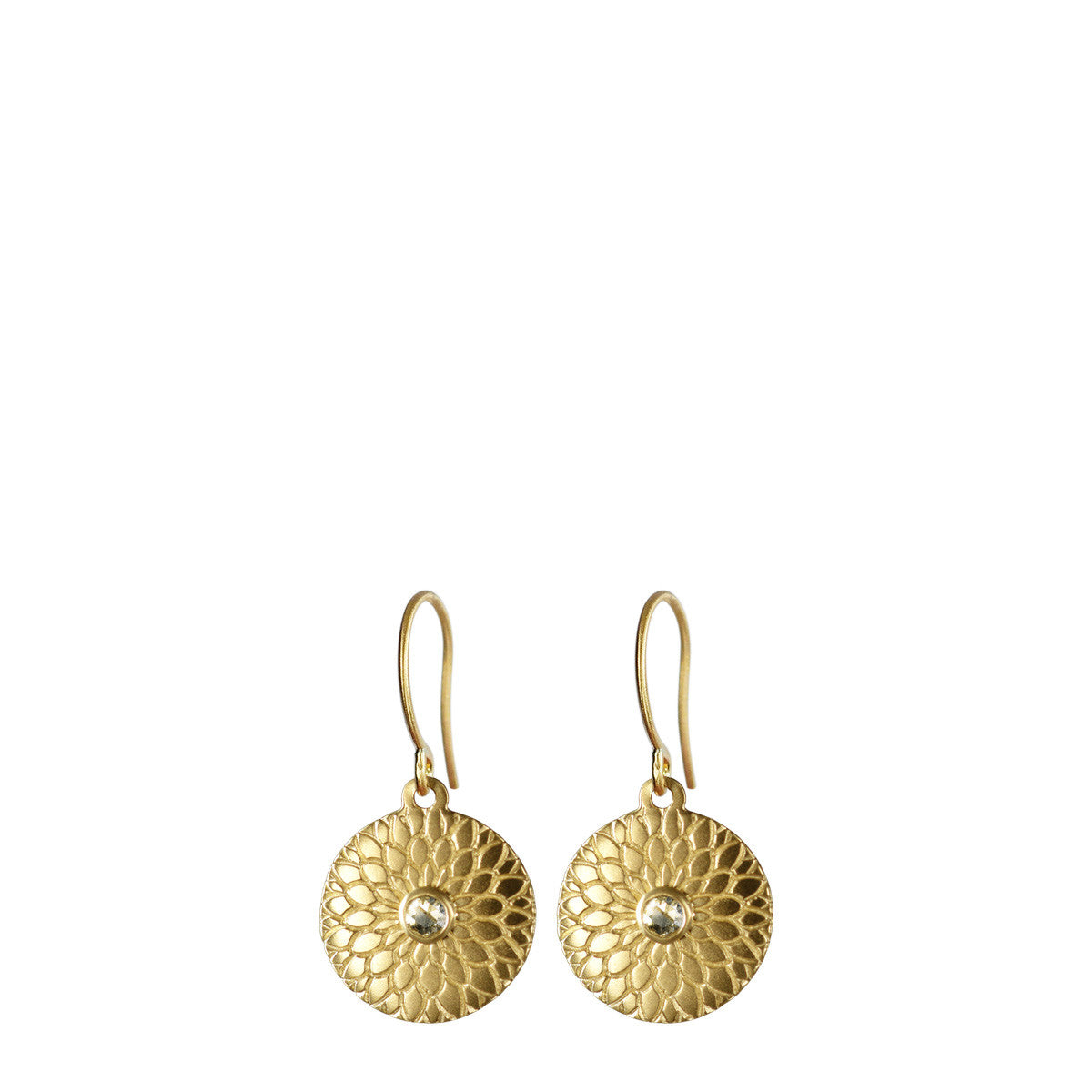 18K Gold  Small Lotus Mandala Earrings with Diamonds