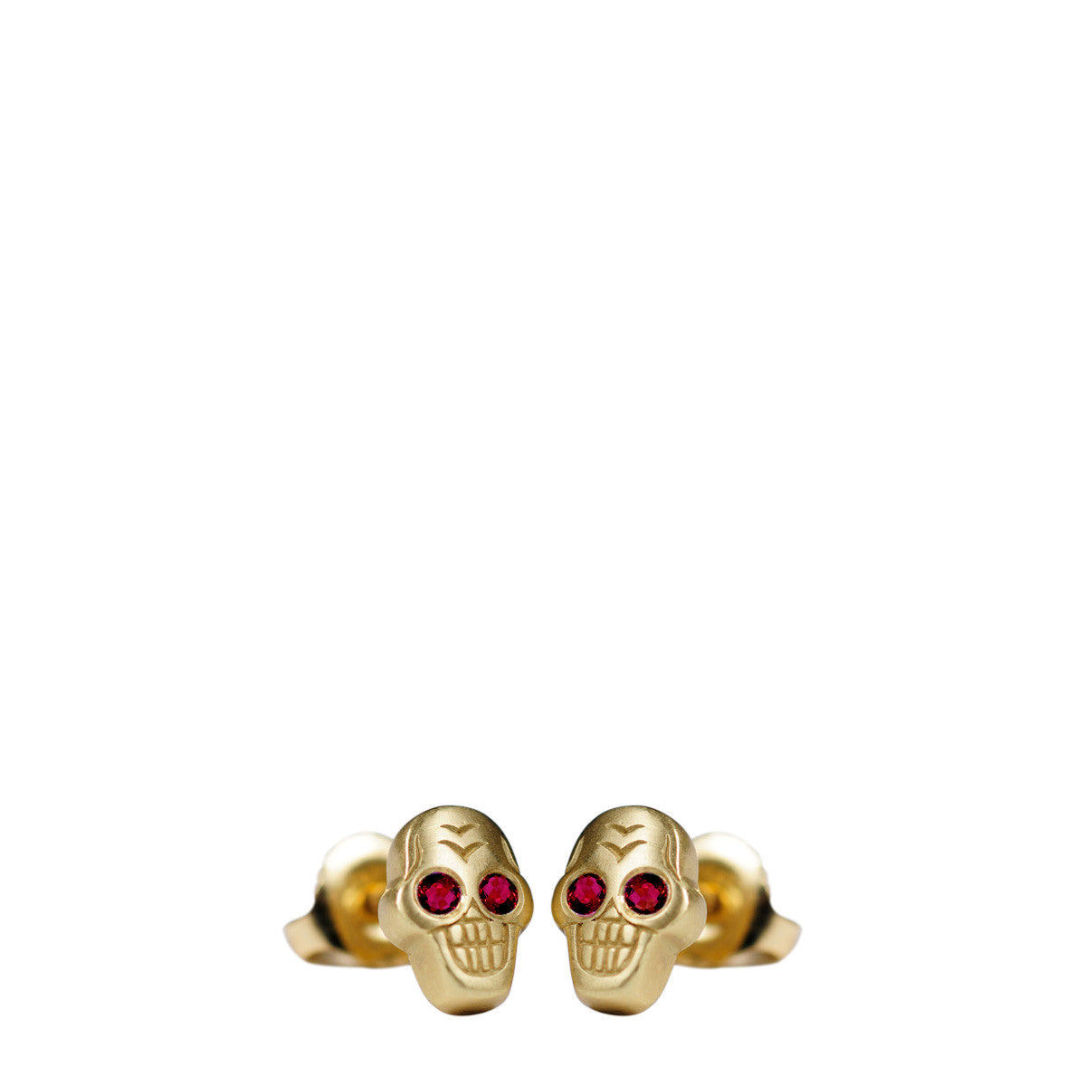 18K Gold Tiny Skull Stud Earrings with Rubies