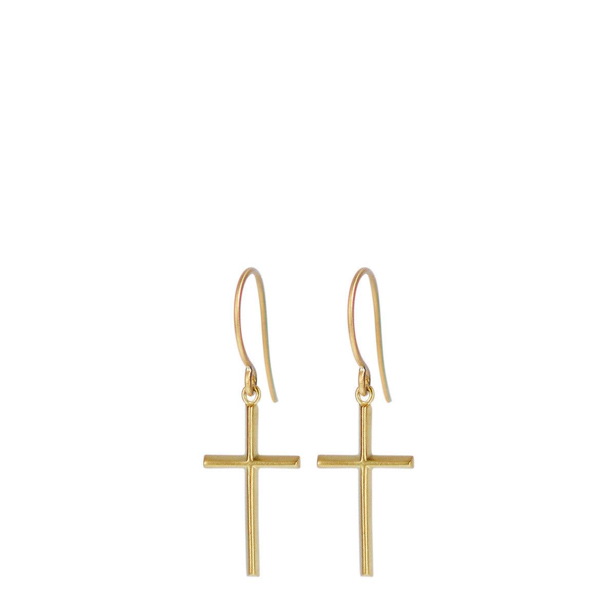 18K Gold Fine Cross Hanging Earrings