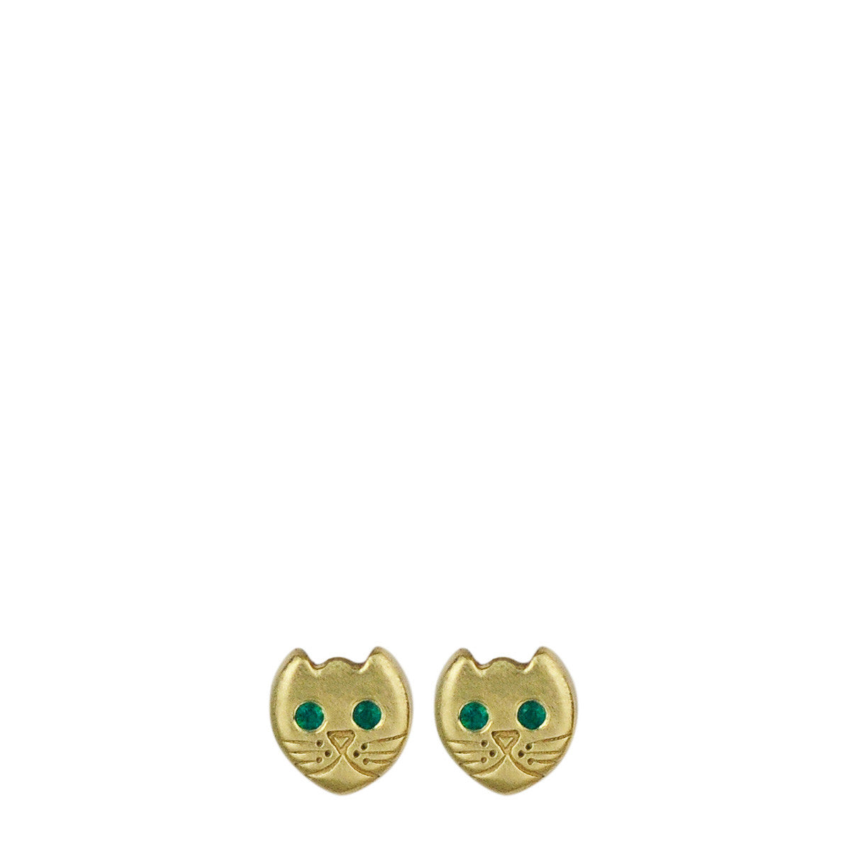 18K Gold Tiny Kitten Stud Earrings with Emerald Eyes