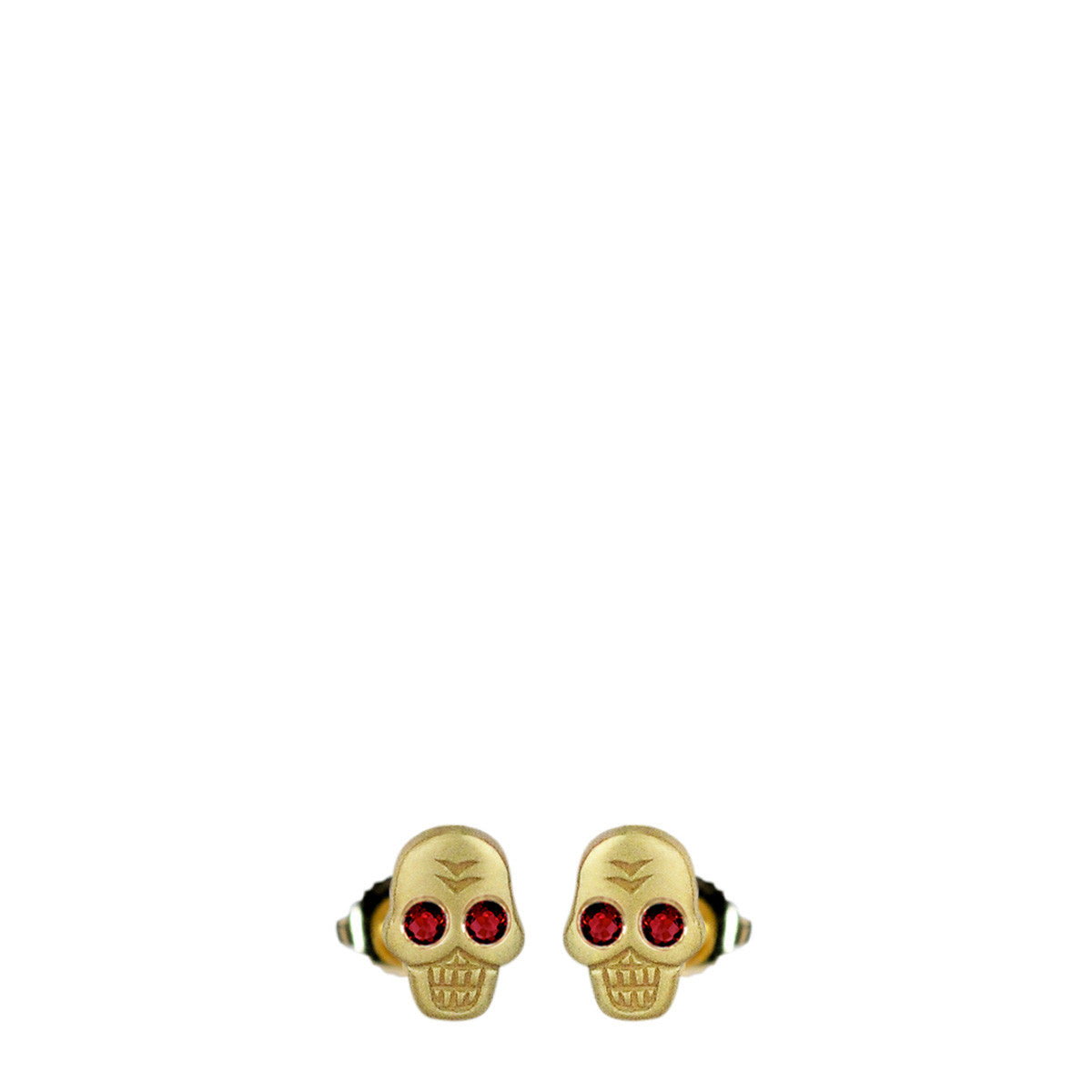 18K Gold Mini Skull Stud Earrings with Ruby Eyes