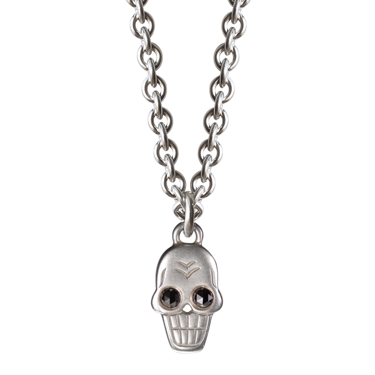 Men’s Sterling Silver Large Skull Chain with Diamond Eyes