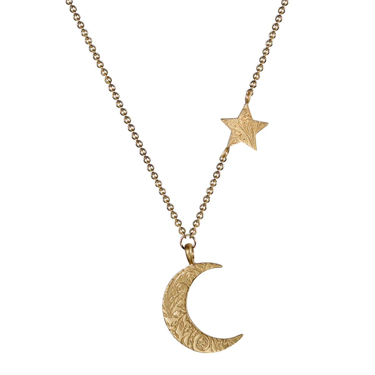 10K Gold Small Paisley Moon and Star Pendant