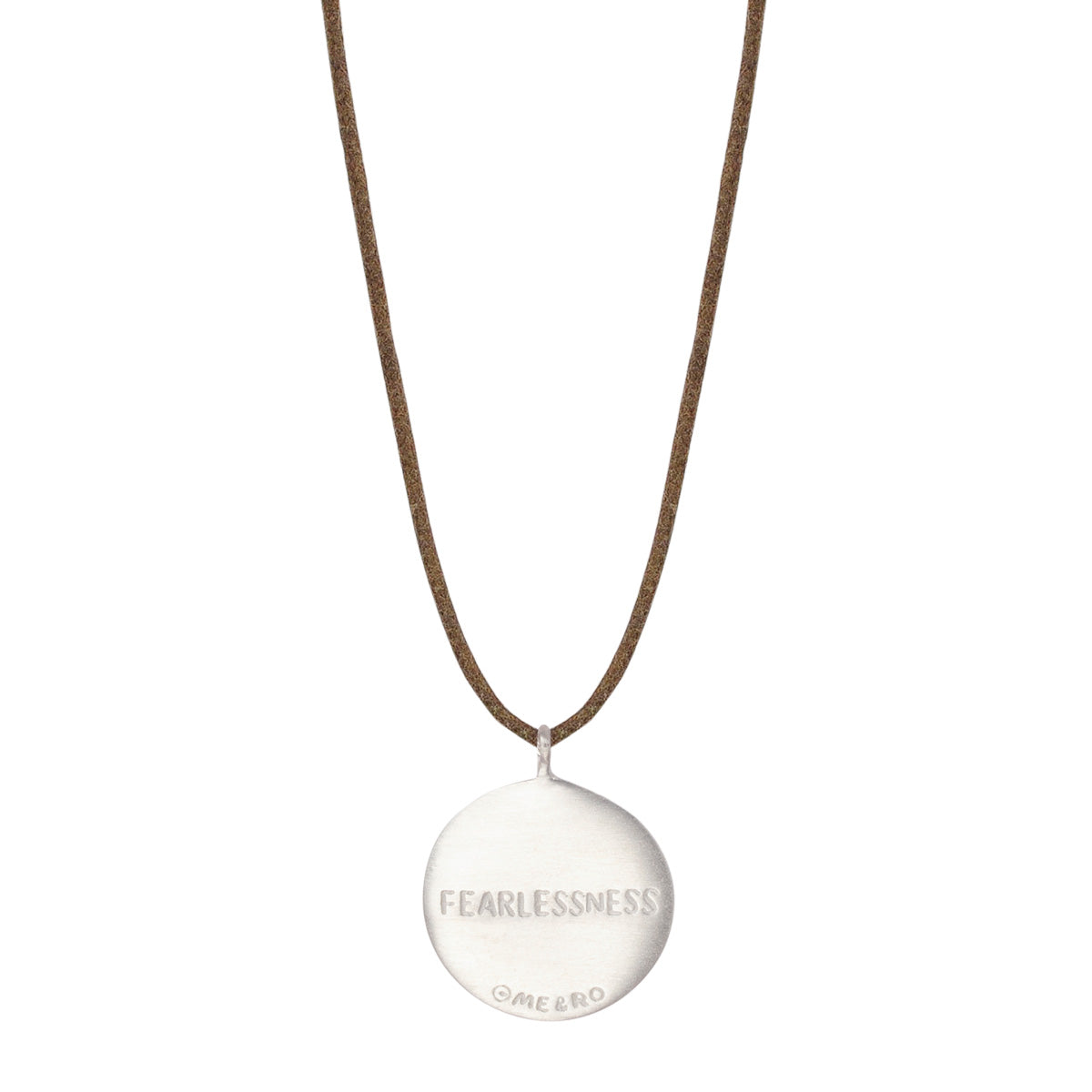 Sterling Silver Fearlessness Disc Pendant on Natural Cord