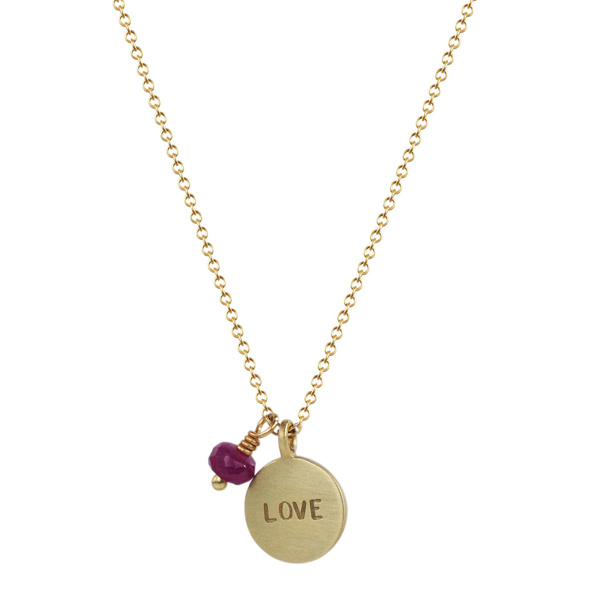 18K Gold Love Disc Pendant with Ruby
