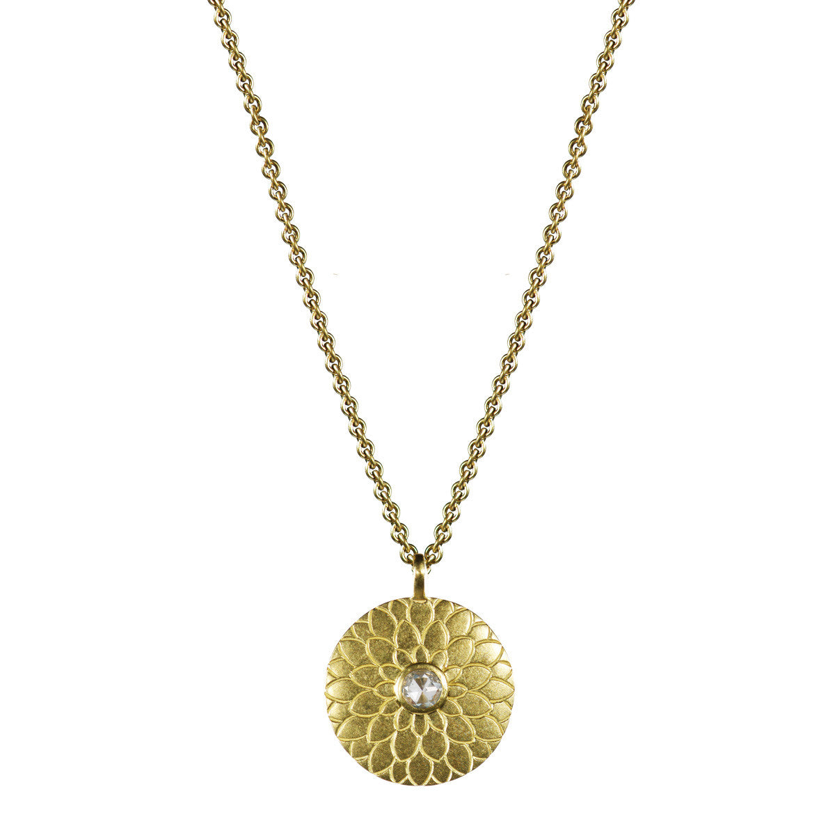 18K Gold Small Lotus Mandala Amulet with Diamond