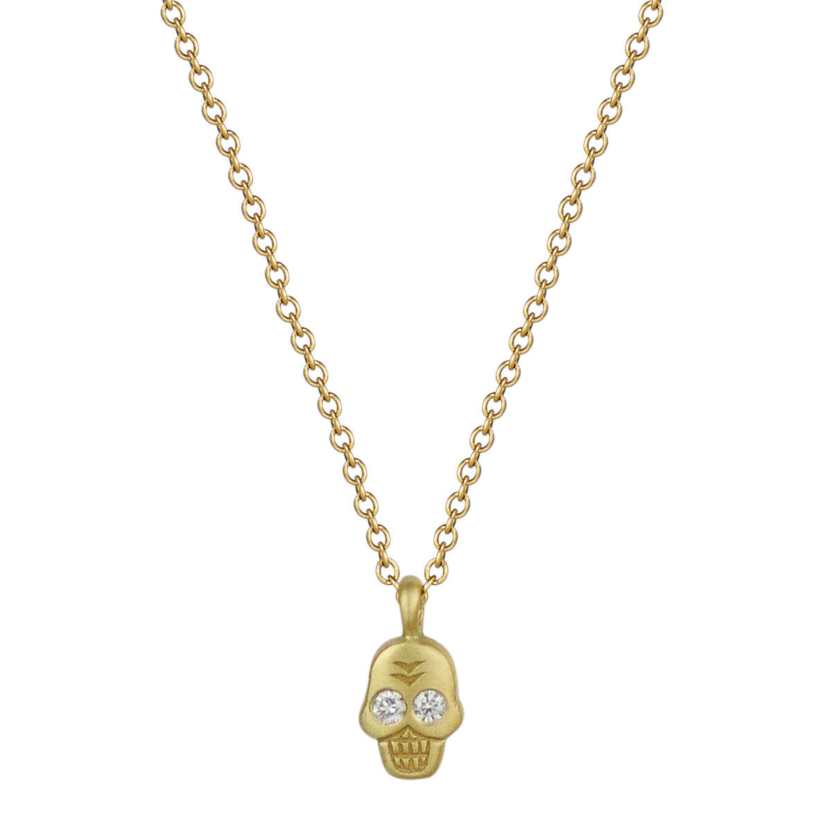 18K Gold Mini Skull Pendant with Diamond Eyes
