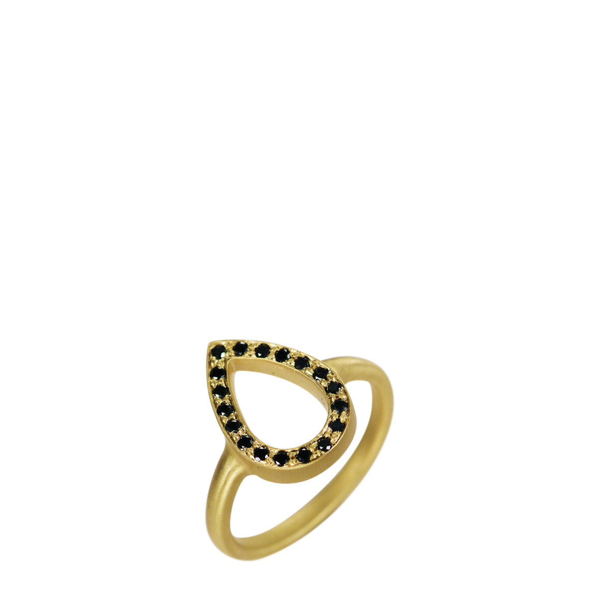 18K Gold Pave Teardrop Ring with Black Diamonds