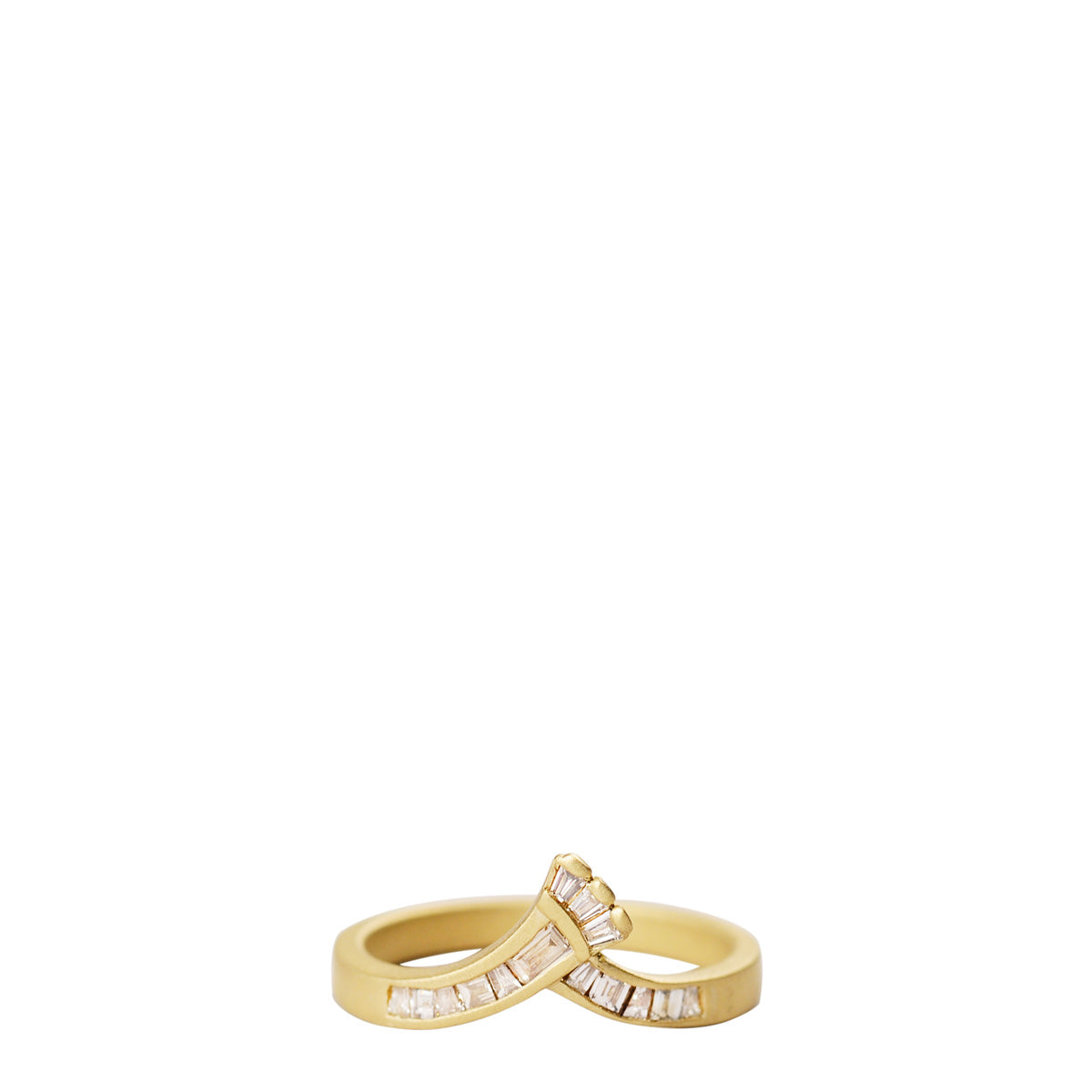 18K Gold Bold Crown Baguette Champagne Diamond Band