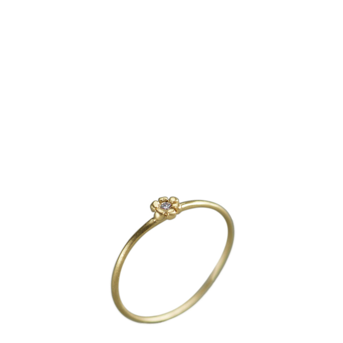10K Gold Tiny Flower Ring with Diamond