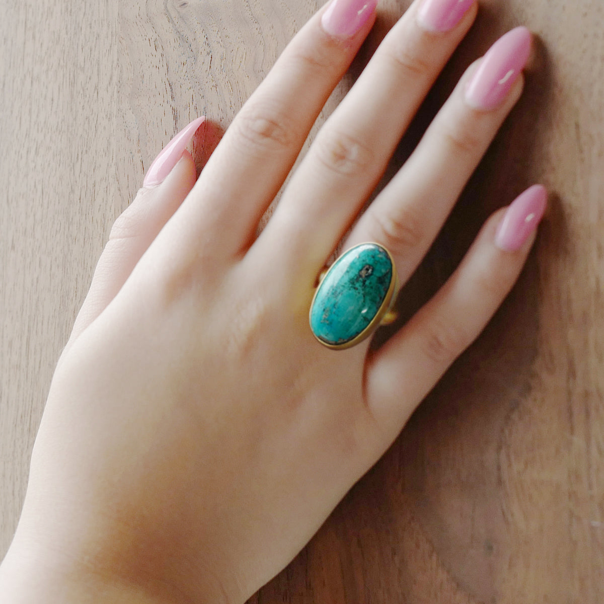 18K Gold Oval Persian Turquoise Ring
