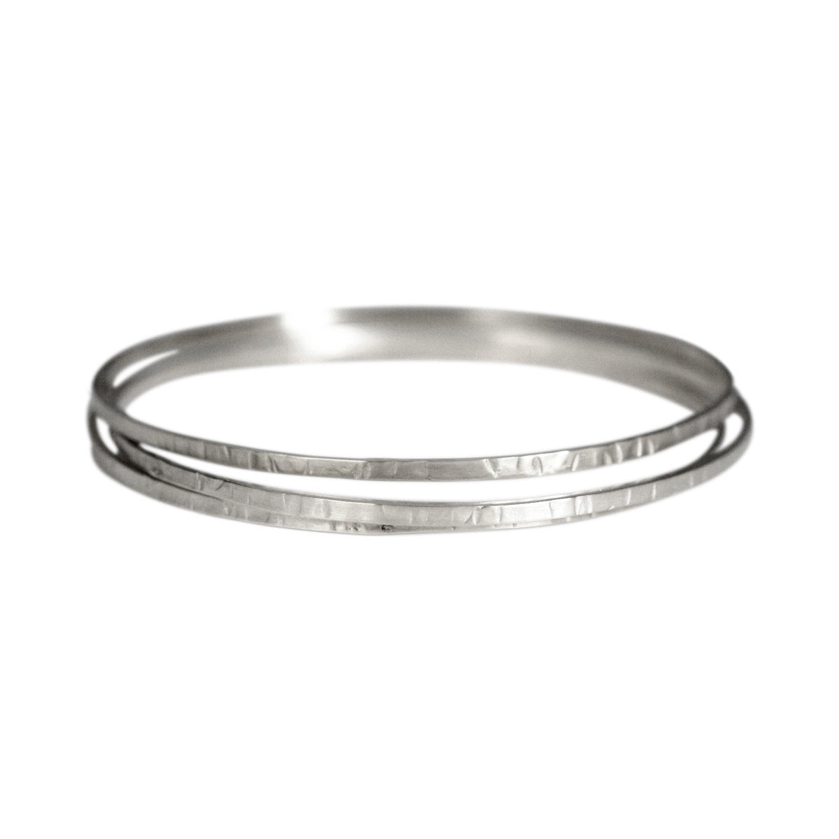 Sterling Silver Flattened Bangles (Set of 3)