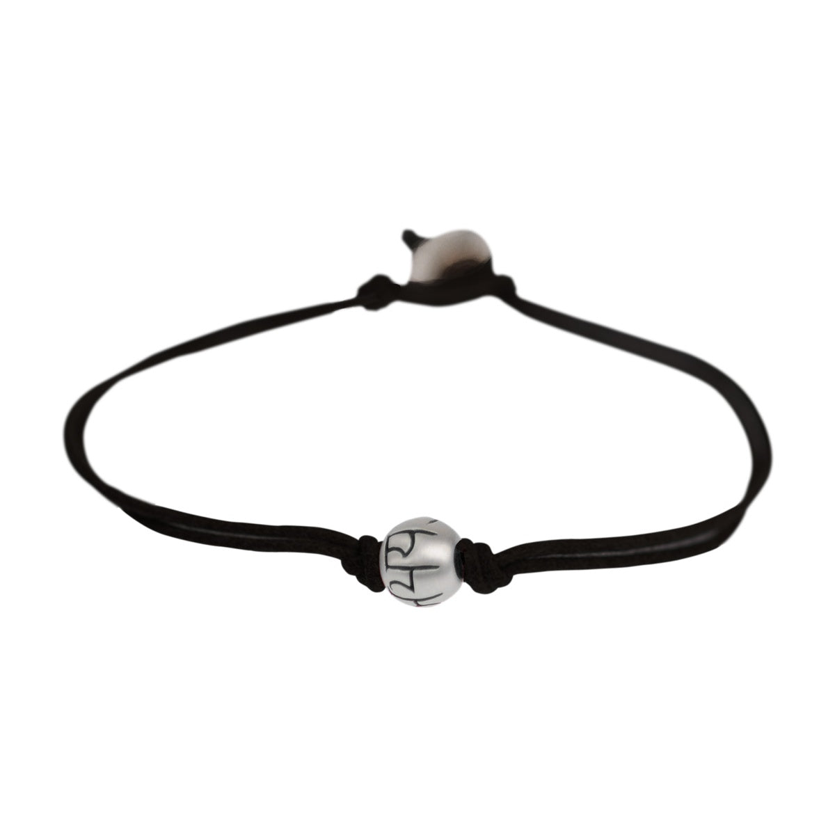 Sterling Silver Fearlessness Bead Bracelet on Black Cord with Button Closure