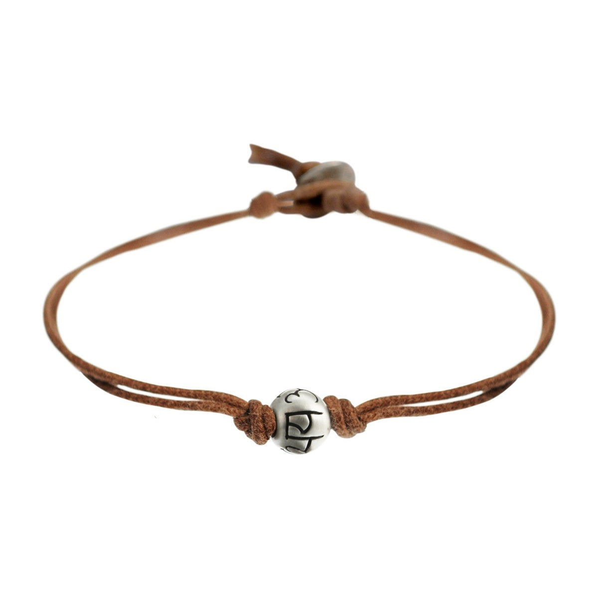 Sterling Silver Fearlessness Bead Bracelet on Natural Cord with Button Closure