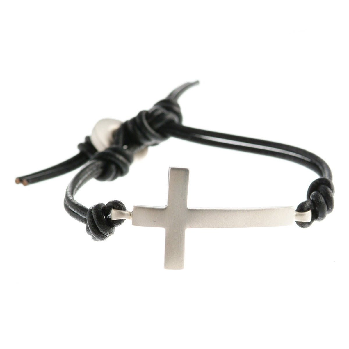 Sterling Silver Cross Bracelet on Black Leather