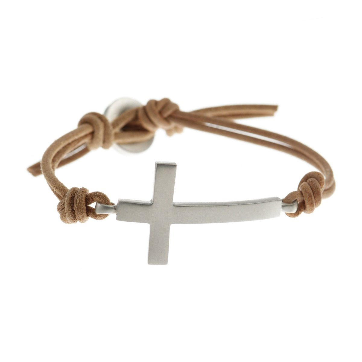 Sterling Silver Cross Bracelet on Natural Leather