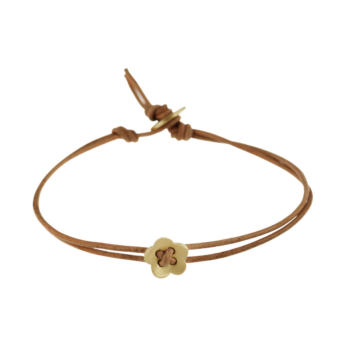 10K Gold Small Single Flower Bracelet on Natural Cord