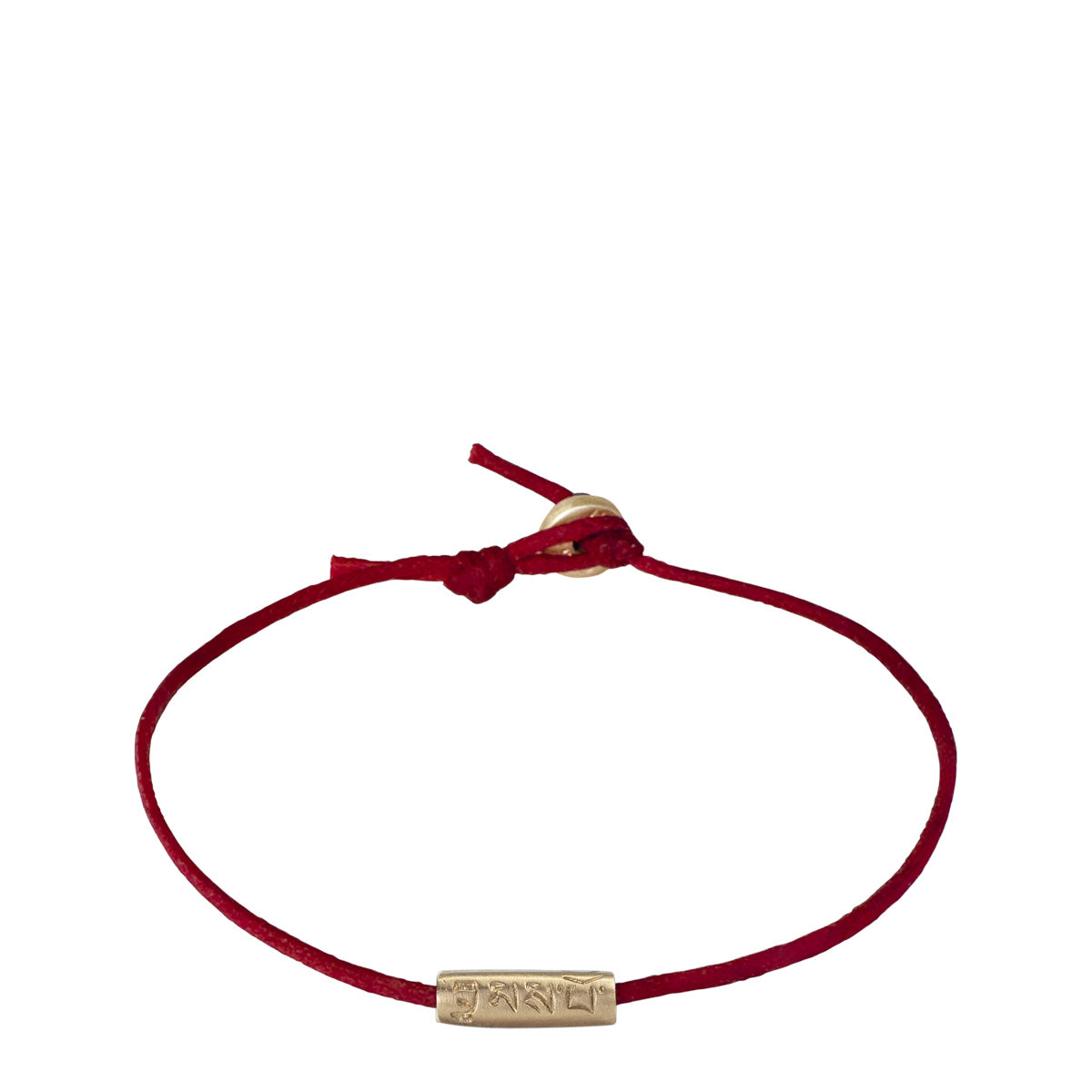 10K Gold Tibetan Love Tube Bead Bracelet on Red Cord